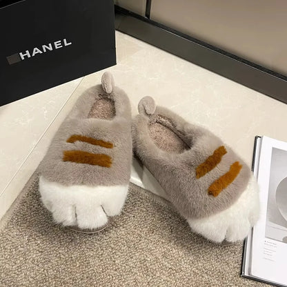 New Adorable Kitty Claw Slippers Women's Home Shoes Non Slip Furry Mules Female Fashion Warm Fluffy Slides Outdoor Cat Slippers