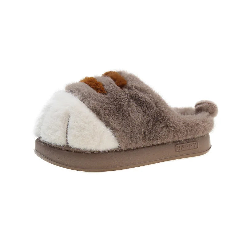 New Adorable Kitty Claw Slippers Women's Home Shoes Non Slip Furry Mules Female Fashion Warm Fluffy Slides Outdoor Cat Slippers
