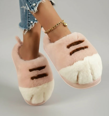 New Adorable Kitty Claw Slippers Women's Home Shoes Non Slip Furry Mules Female Fashion Warm Fluffy Slides Outdoor Cat Slippers