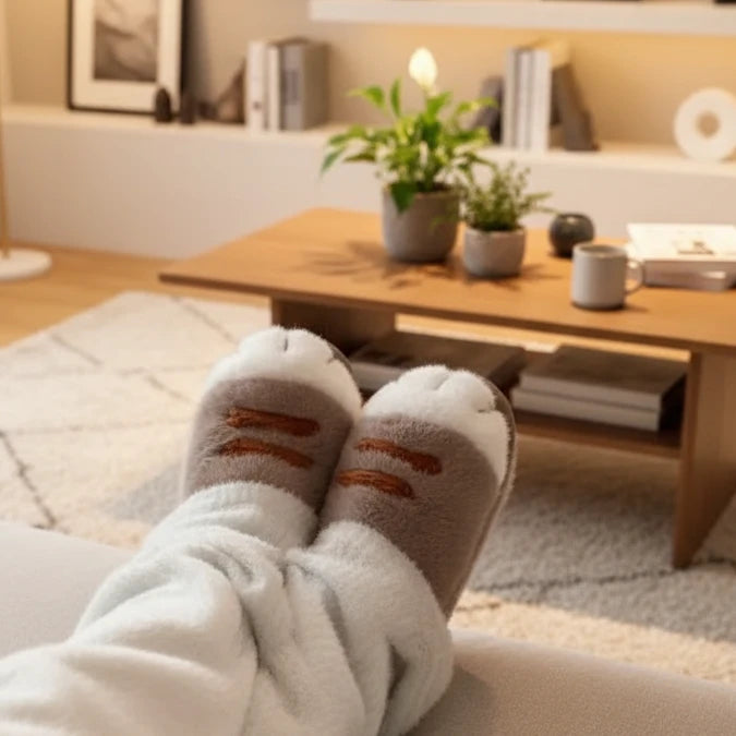 New Adorable Kitty Claw Slippers Women's Home Shoes Non Slip Furry Mules Female Fashion Warm Fluffy Slides Outdoor Cat Slippers