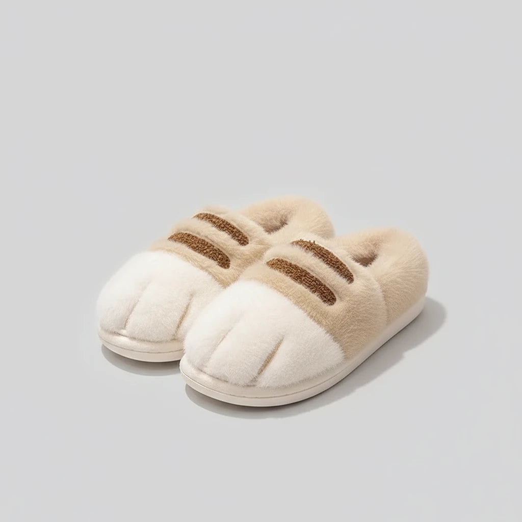 New Adorable Kitty Claw Slippers Women's Home Shoes Non Slip Furry Mules Female Fashion Warm Fluffy Slides Outdoor Cat Slippers
