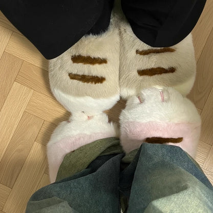 New Adorable Kitty Claw Slippers Women's Home Shoes Non Slip Furry Mules Female Fashion Warm Fluffy Slides Outdoor Cat Slippers