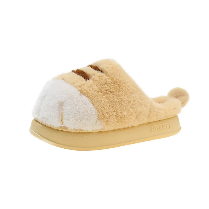 New Adorable Kitty Claw Slippers Women's Home Shoes Non Slip Furry Mules Female Fashion Warm Fluffy Slides Outdoor Cat Slippers