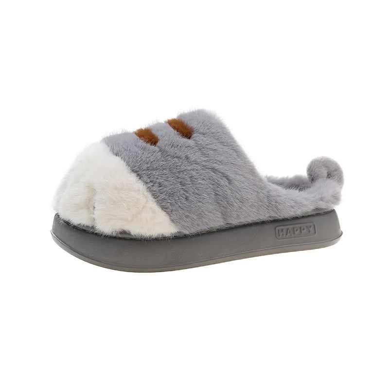 New Adorable Kitty Claw Slippers Women's Home Shoes Non Slip Furry Mules Female Fashion Warm Fluffy Slides Outdoor Cat Slippers